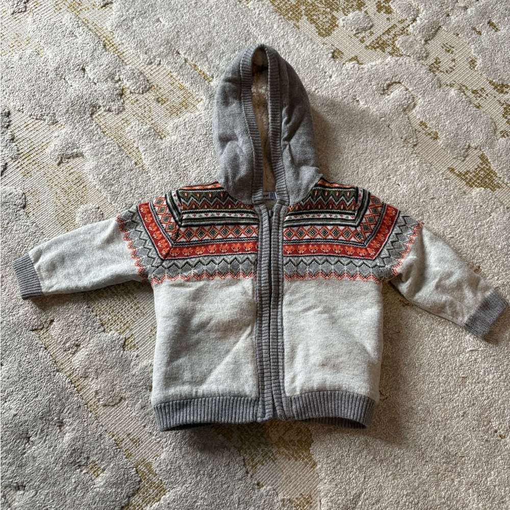 Gray patterned Knit Hoodie